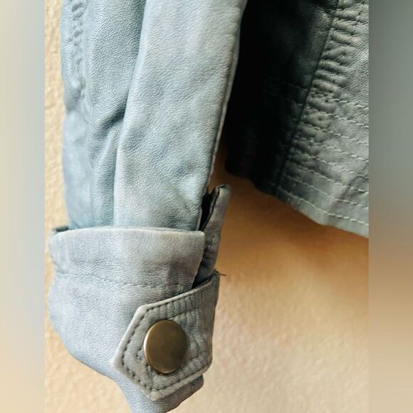 INKED AND FADED STORMY BLUE FAUX LEATHER MILITARY STYLE JACKET WOMENS SIZE M - Picture 6 of 9